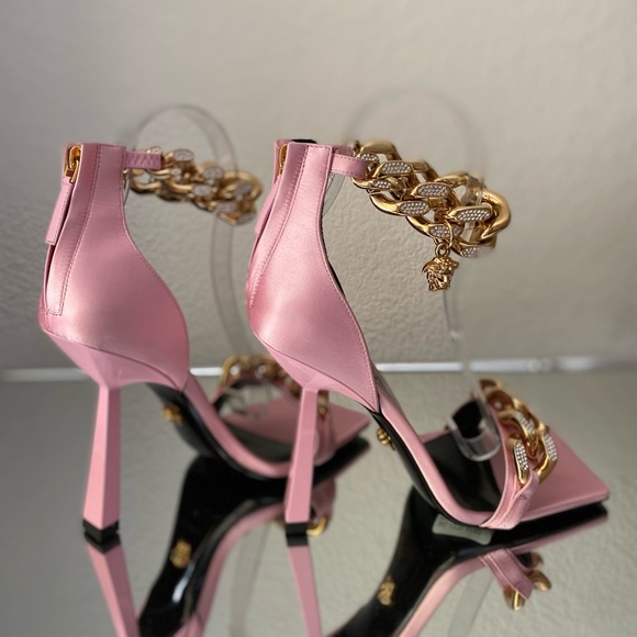New Versace Crystal Chain High-Heel Sandals Pink 37 $1,725 - Picture 7 of 16